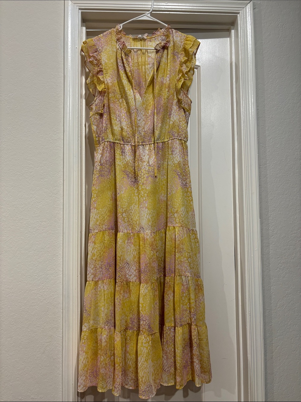 BB Dakota Yellow and Pink Floral Ruffle Tiered Maxi Dress